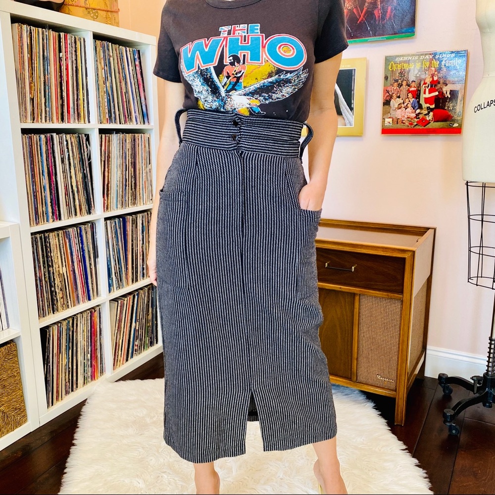 “CHIC” Vintage Dash Striped Wool Skirt